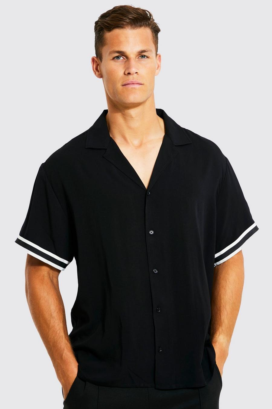 Black svart Tall - Skjorta med bowlingkrage och kantband