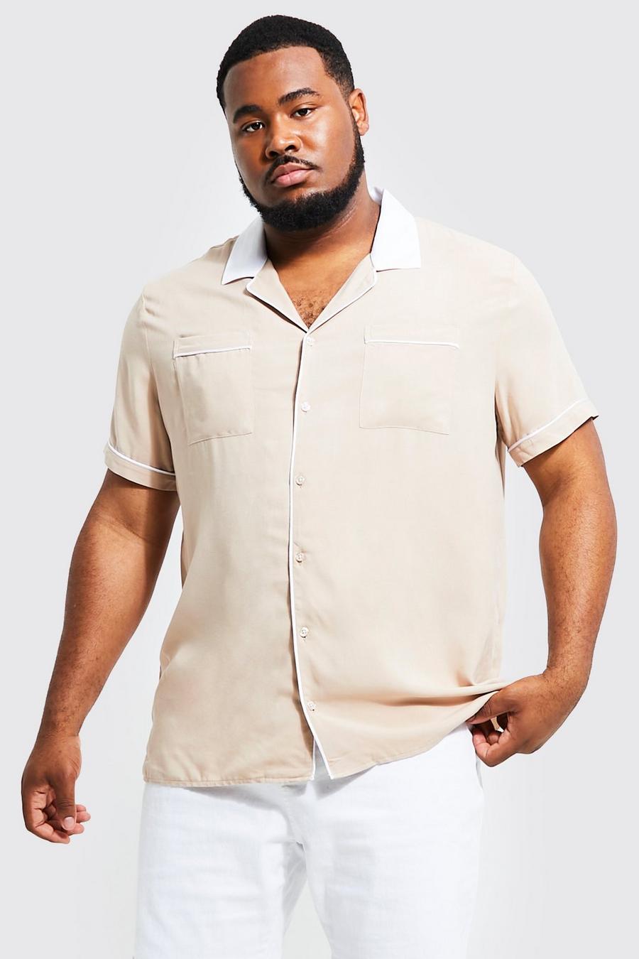 Taupe Plus Short Sleeve Contrast Piping Shirt image number 1
