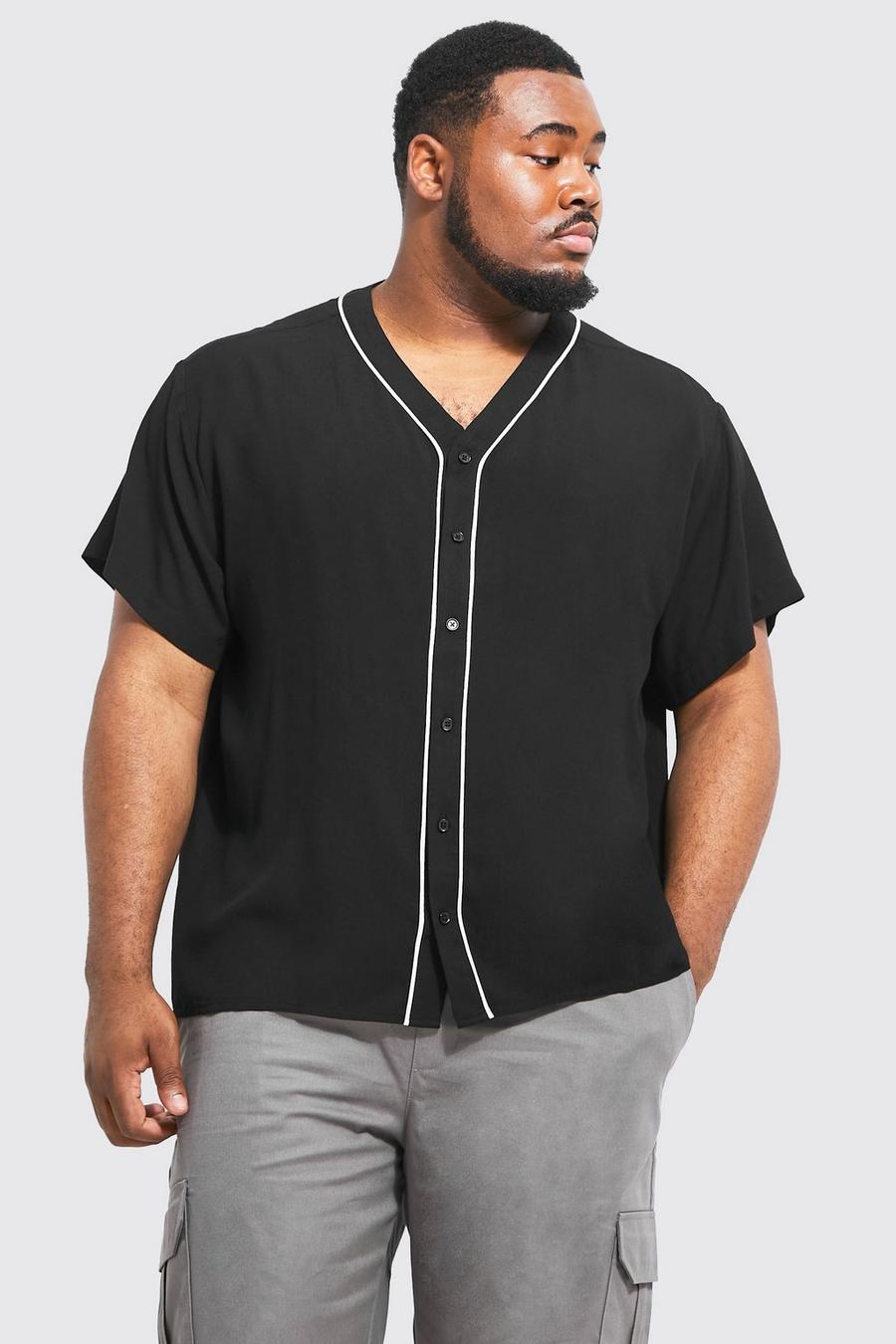 Plus kastiges kragenloses Baseball-Hemd, Black image number 1