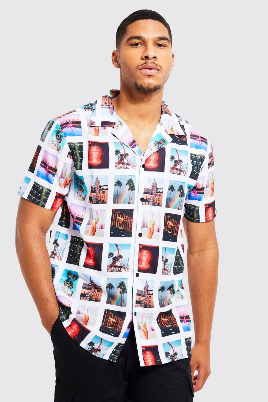 מולטי multi חולצה עם הדפס תצלום וצווארון שטוח, לגברים גבוהים image number 1