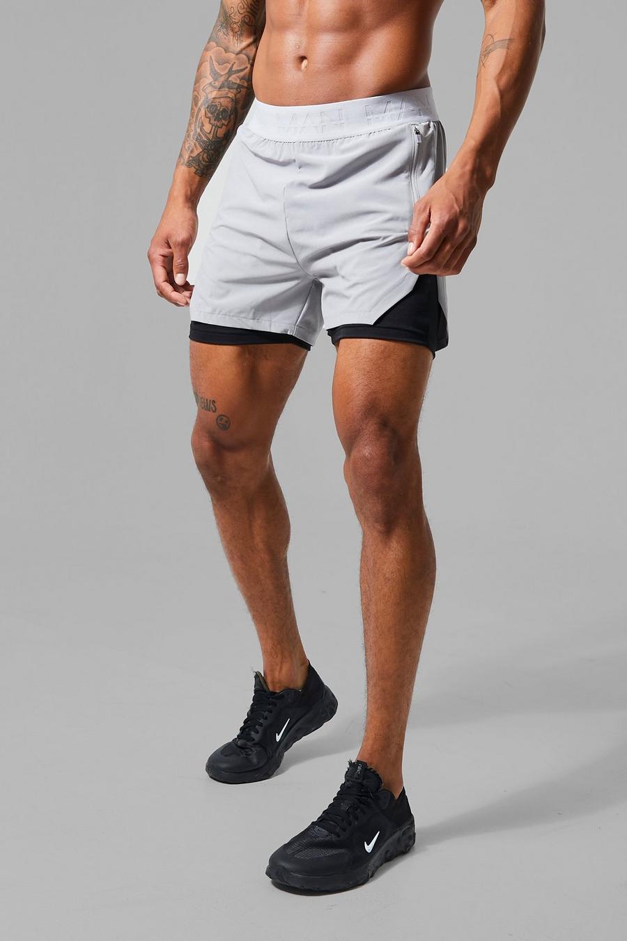 Man Active 2-in-1 Shorts mit extremem Schlitz, Grey