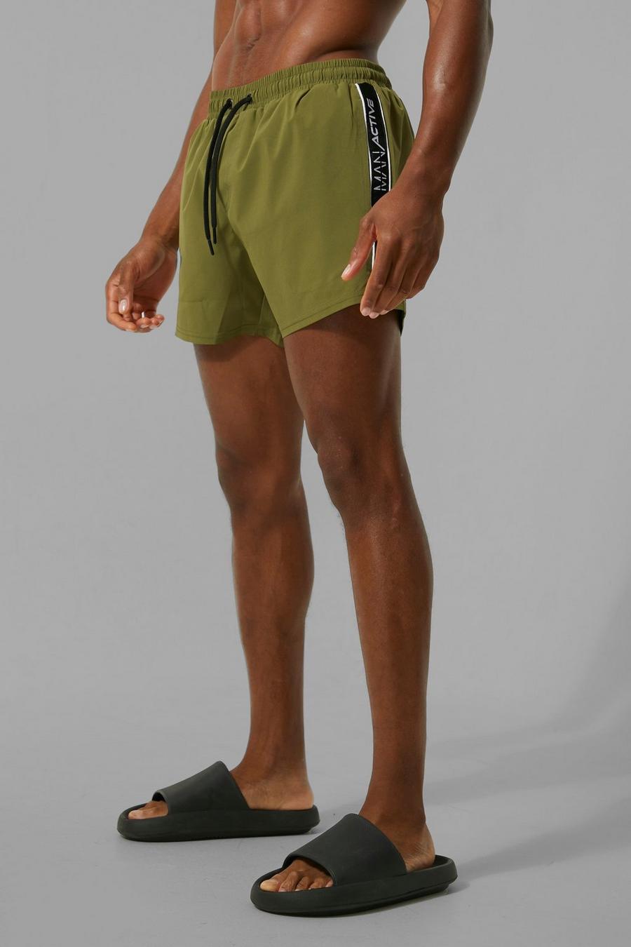 Khaki Man Active Tape Detail Swim Shorts image number 1