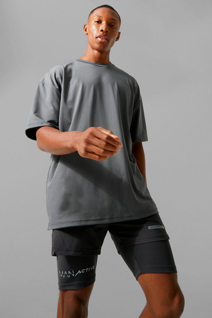 T-shirt Man Active oversize per alta performance, Charcoal grigio