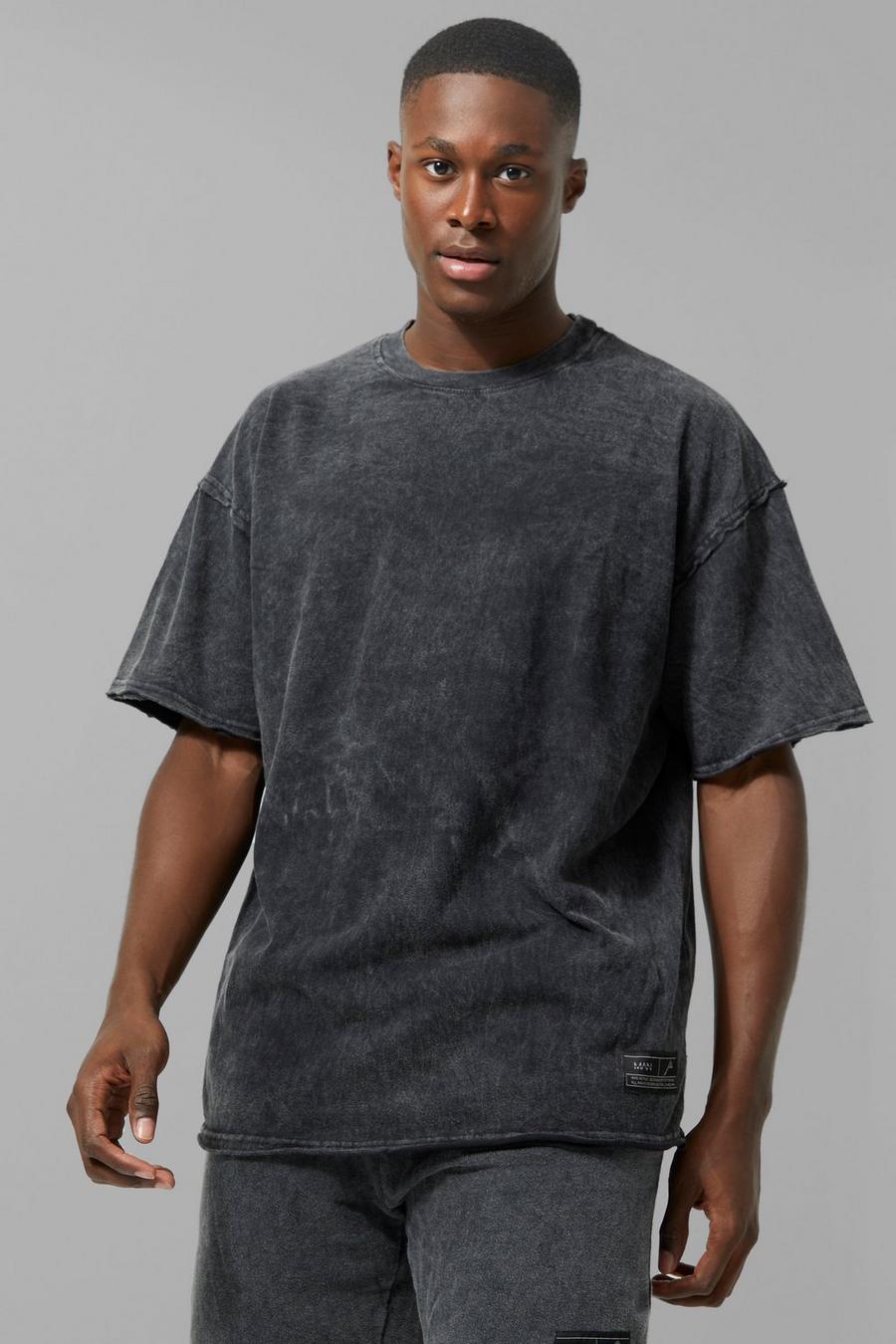 Black Man Active Oversized Onbewerkt Acid Wash Gebleekt T-Shirt image number 1