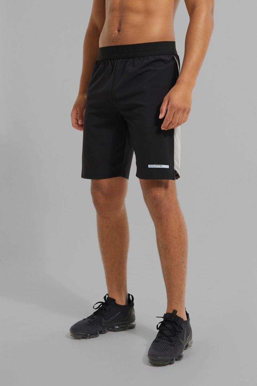 Black Tall Man Active Nylon Shorts Met Panelen image number 1