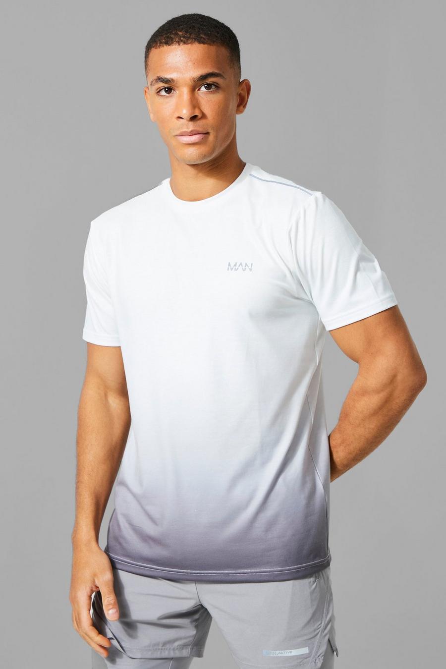 T-shirt Man Active con dettagli riflettenti e sfumati, White blanco