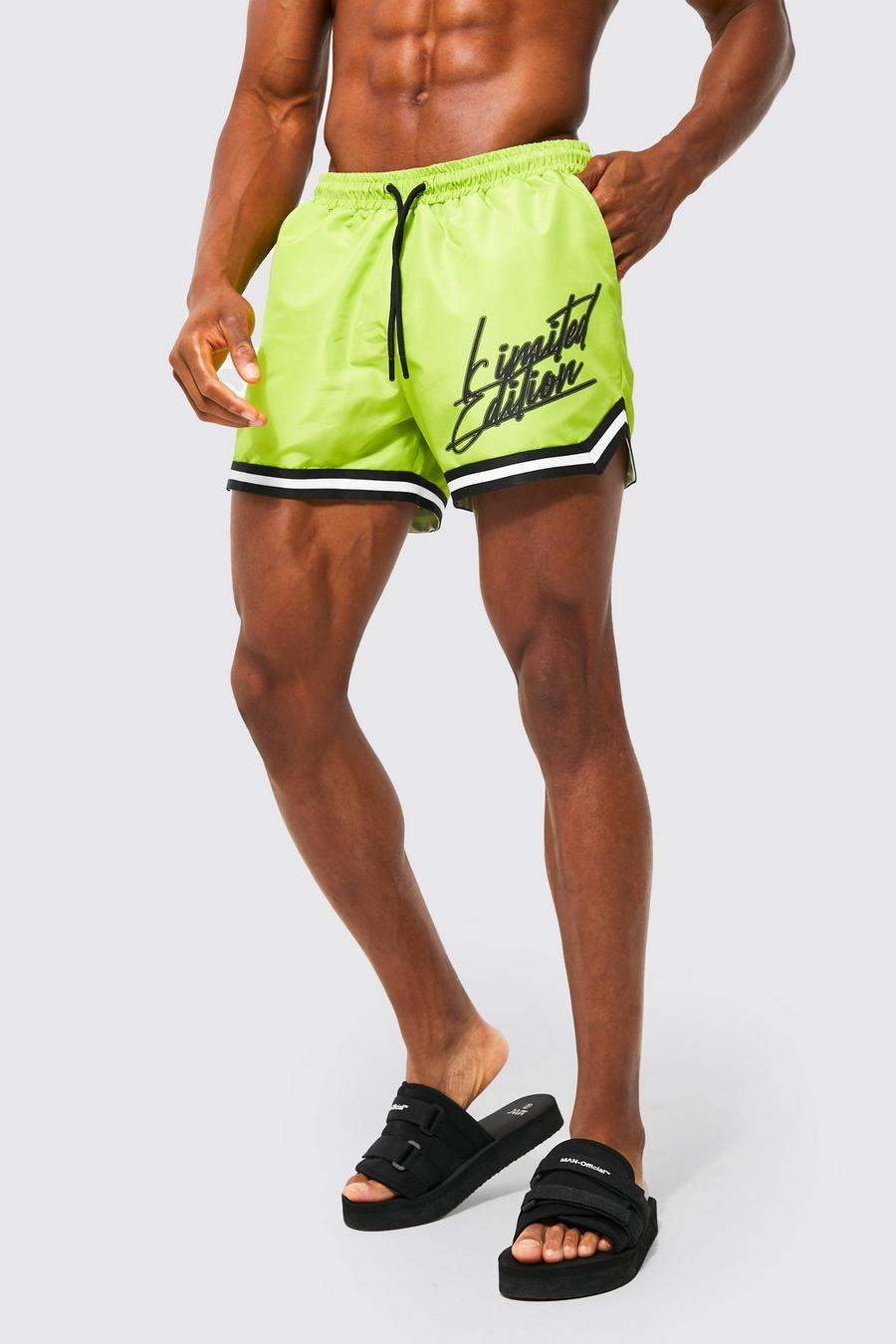Costume a pantaloncino corto Limited con bordi, Lime verde