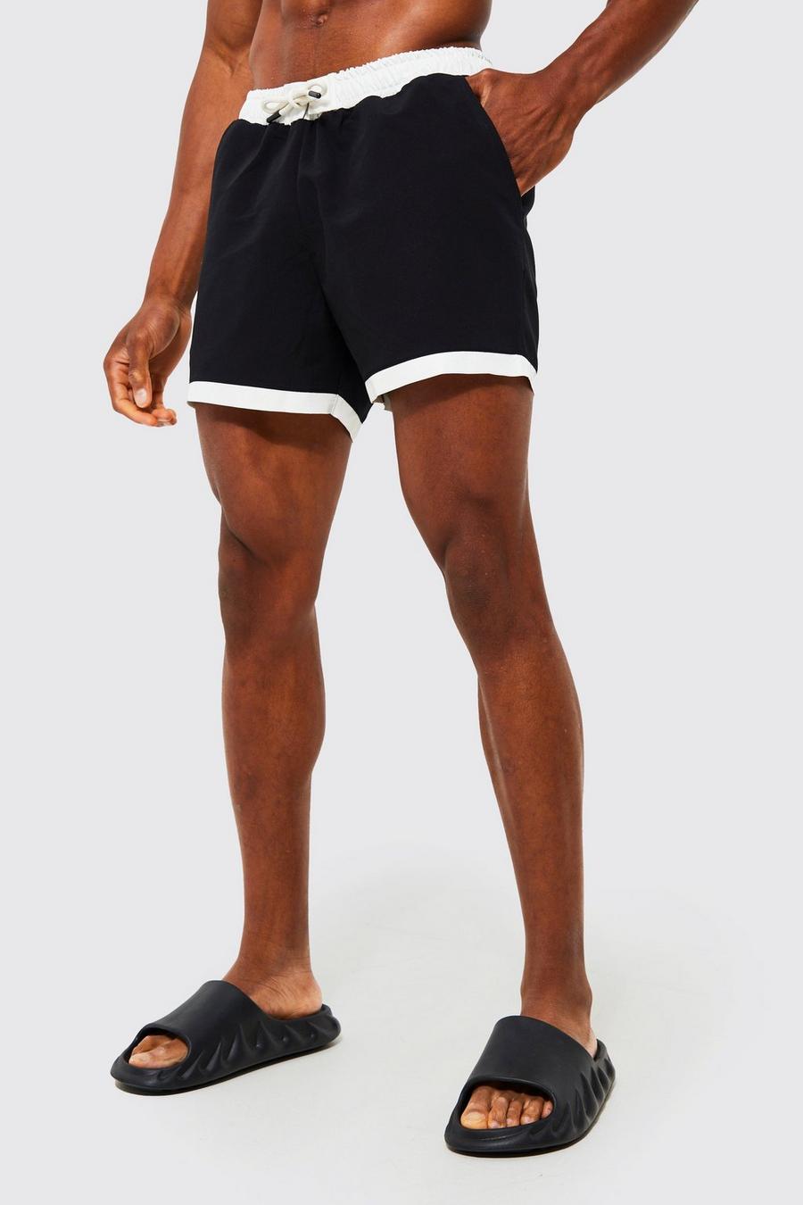 Black Smart Short Length Contrast Swim Shorts image number 1