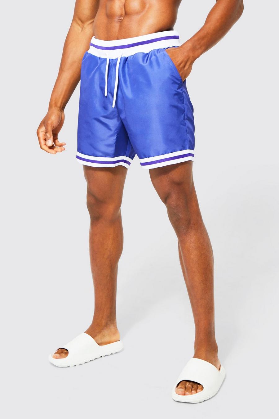 Blue Mid Length Basketball Swim Shorts