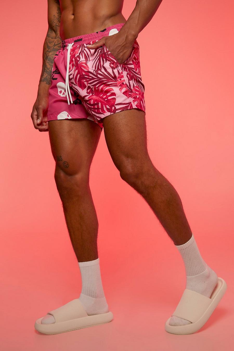 Fuchsia pink Short Length Spliced Swim Shorts image number 1