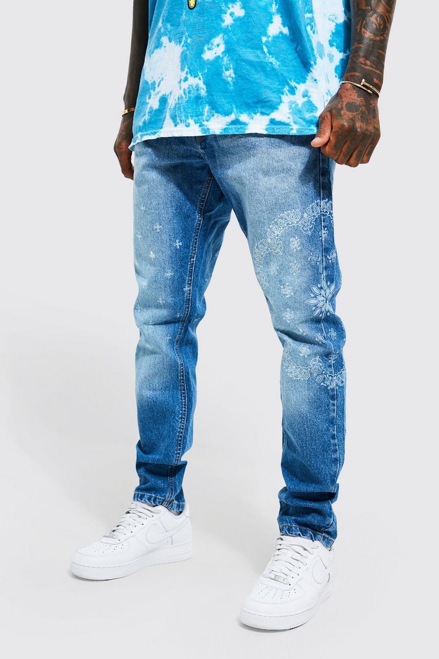 Jeans Slim Fit con stampa in fantasia a bandana, Light blue azul