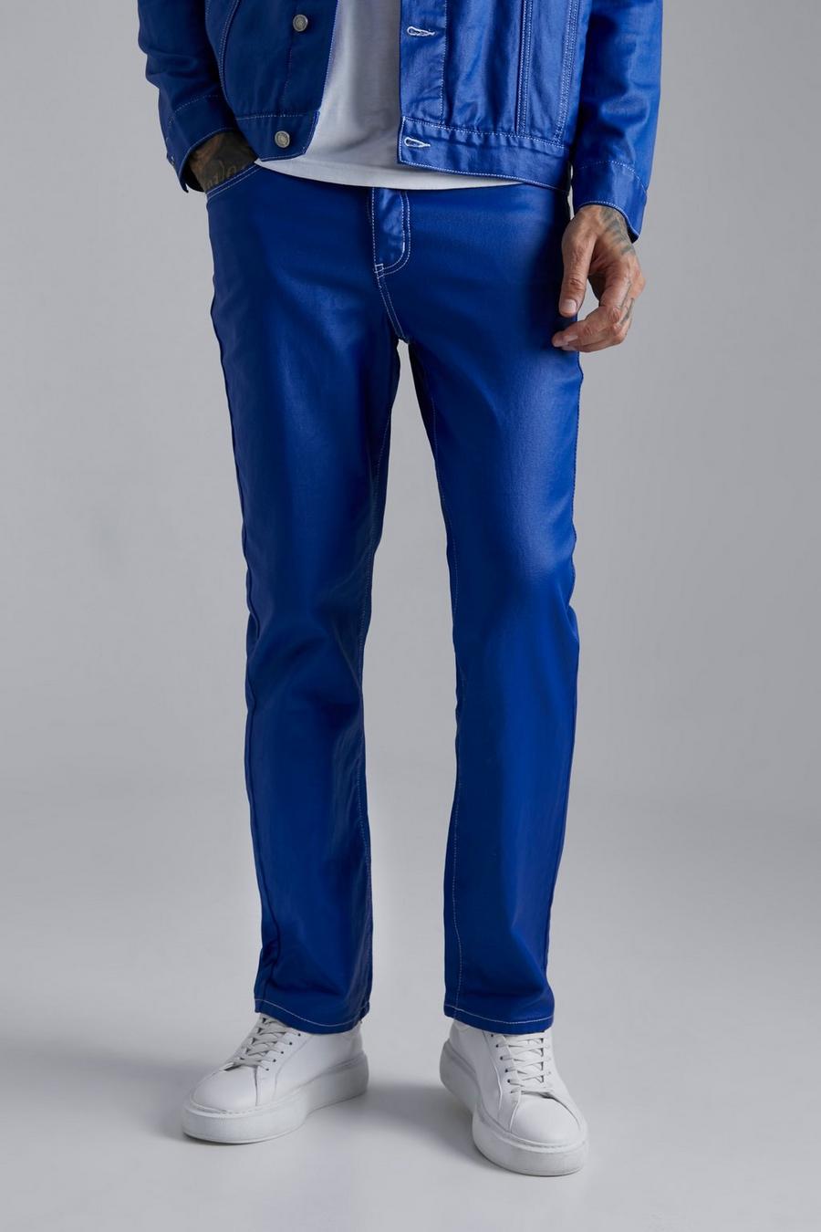 Vaquero holgado revestido con costuras en contraste, Blue azzurro