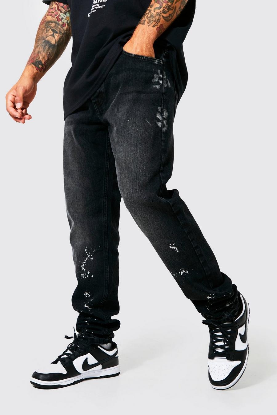 Washed black Slim Fit Bleached Jean With Distressed Hem