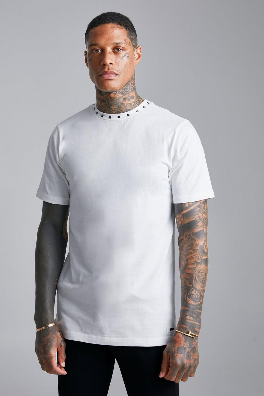 Ecru white Slim Stud Neck Detail T-shirt 