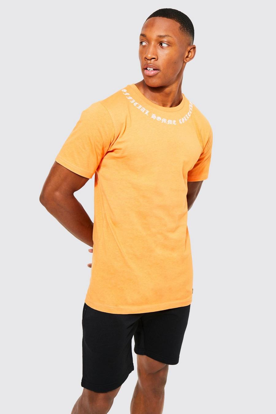 Orange Slim Fit Embroidered Neck Detail T-shirt