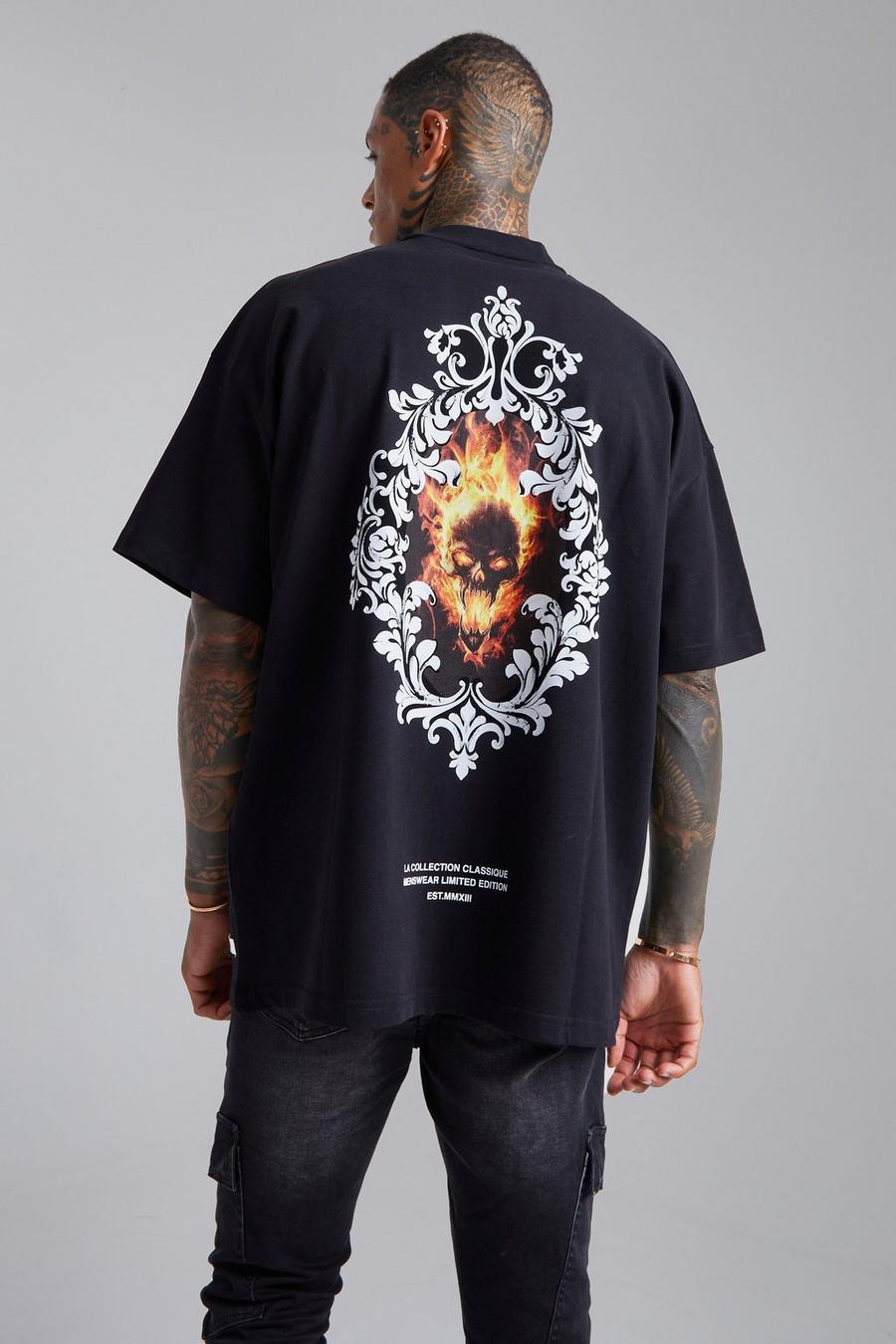 T-shirt oversize épais à imprimé crâne, Black image number 1