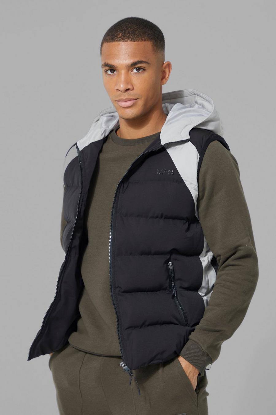Black Man Active Colour Block Puffer Body Warmer image number 1
