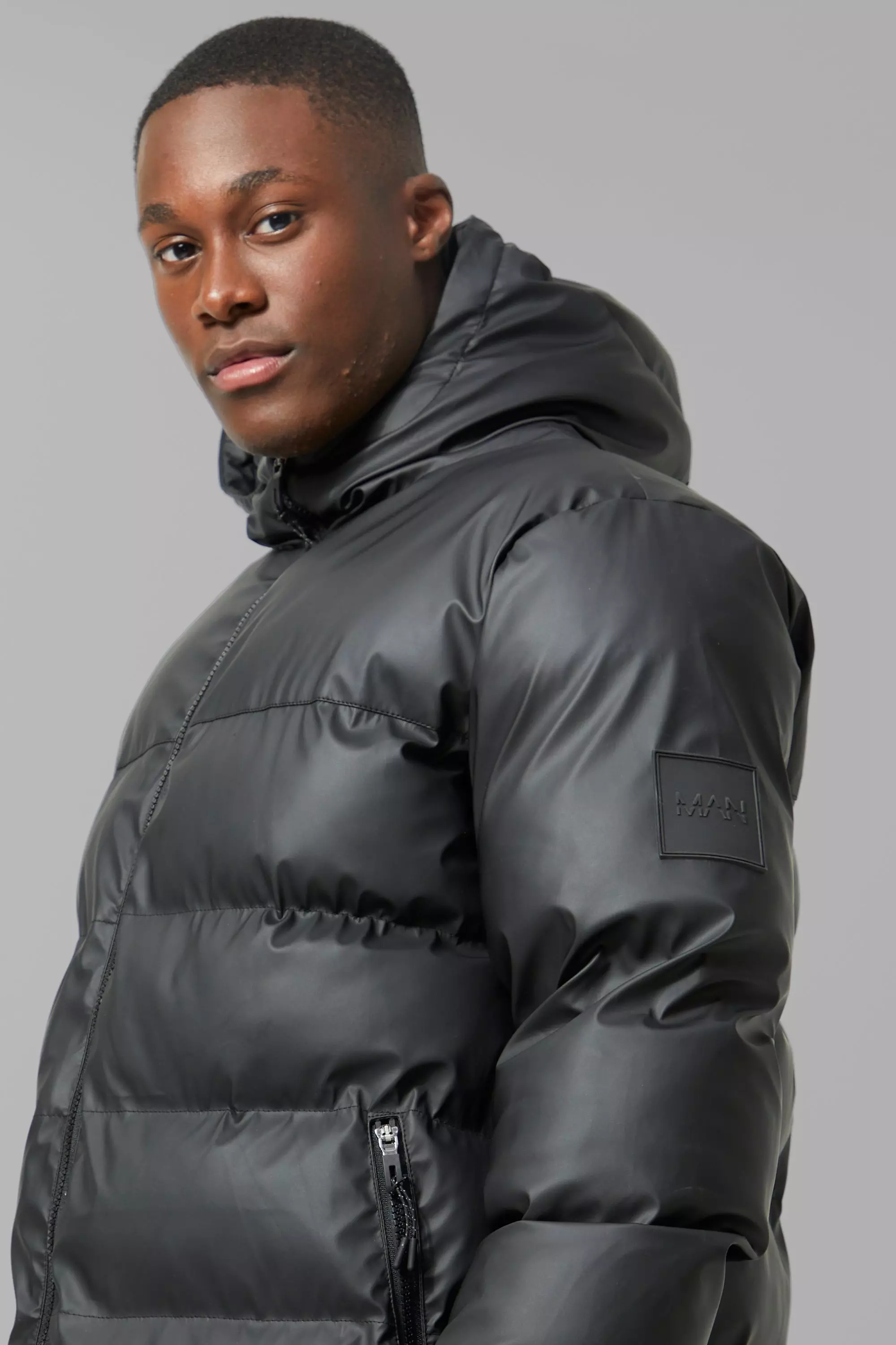 Matte black outlet puffer jacket