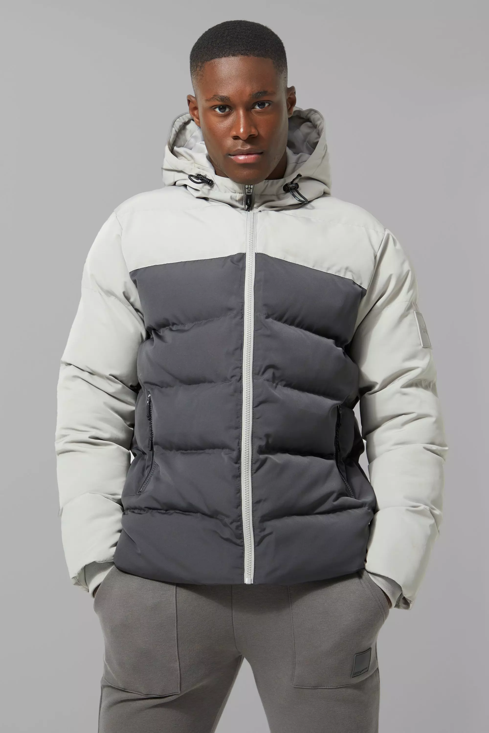 Colour block puffer outlet jacket mens