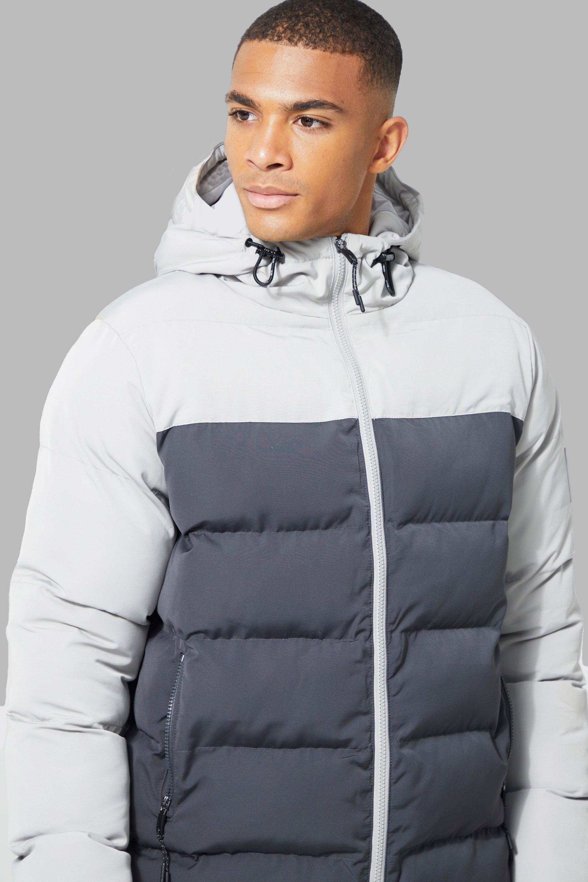 Man Active Colour Block Puffer Jacket boohoo DK