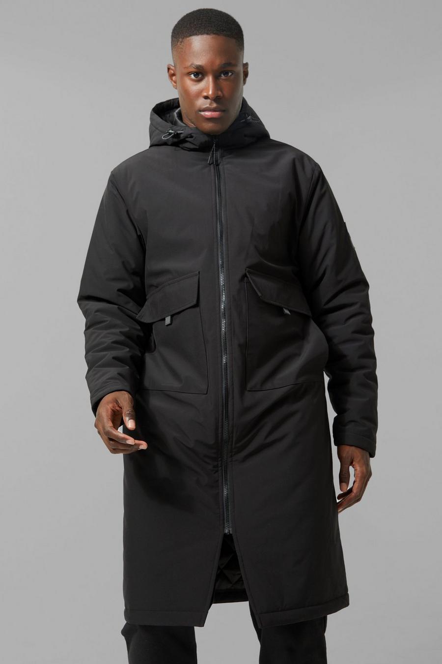 Black Man Active Longline Padded Coat image number 1