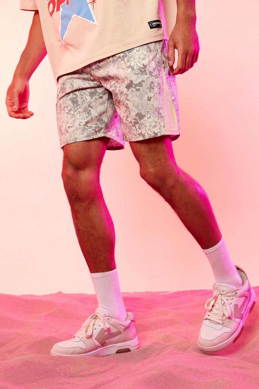Khaki kaki Relaxed Fit Printed Denim Shorts With Gusset 