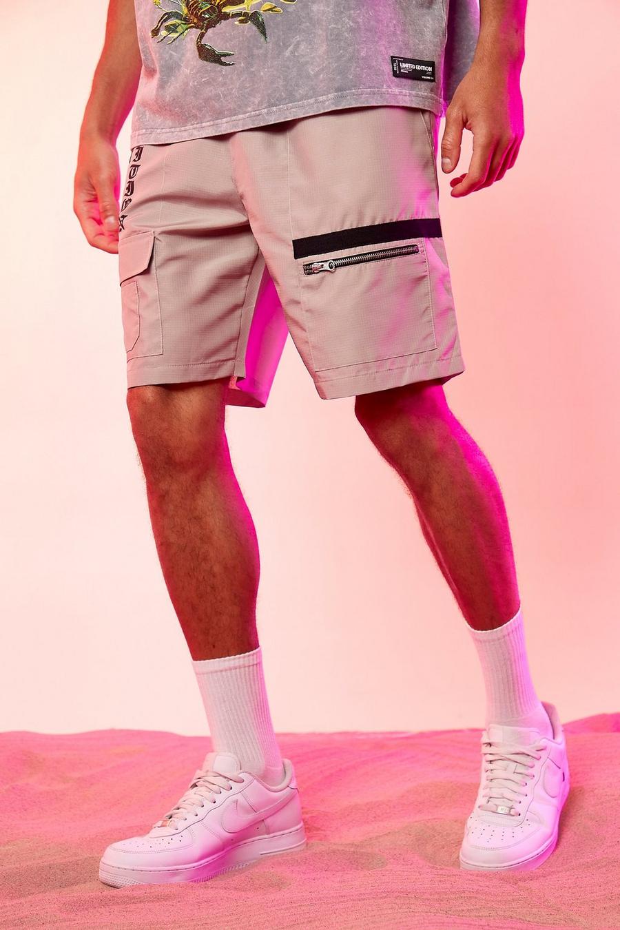 Stone beige Regular Fit Ripstop Printed Cargo Shorts
