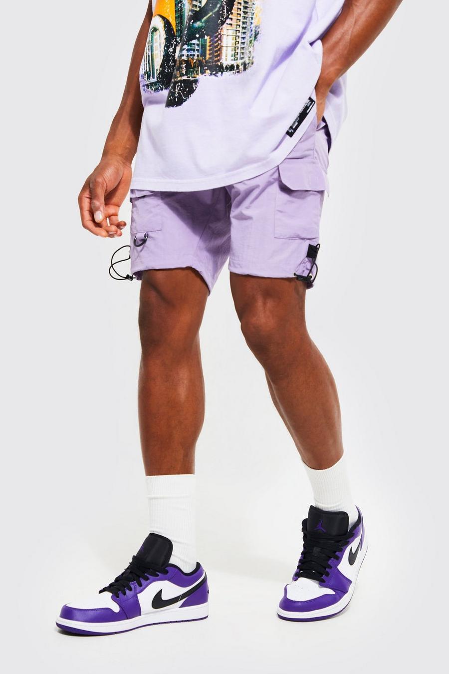 Purple Gekreukelde Slim Fit Cargo Shorts Met Zakken image number 1