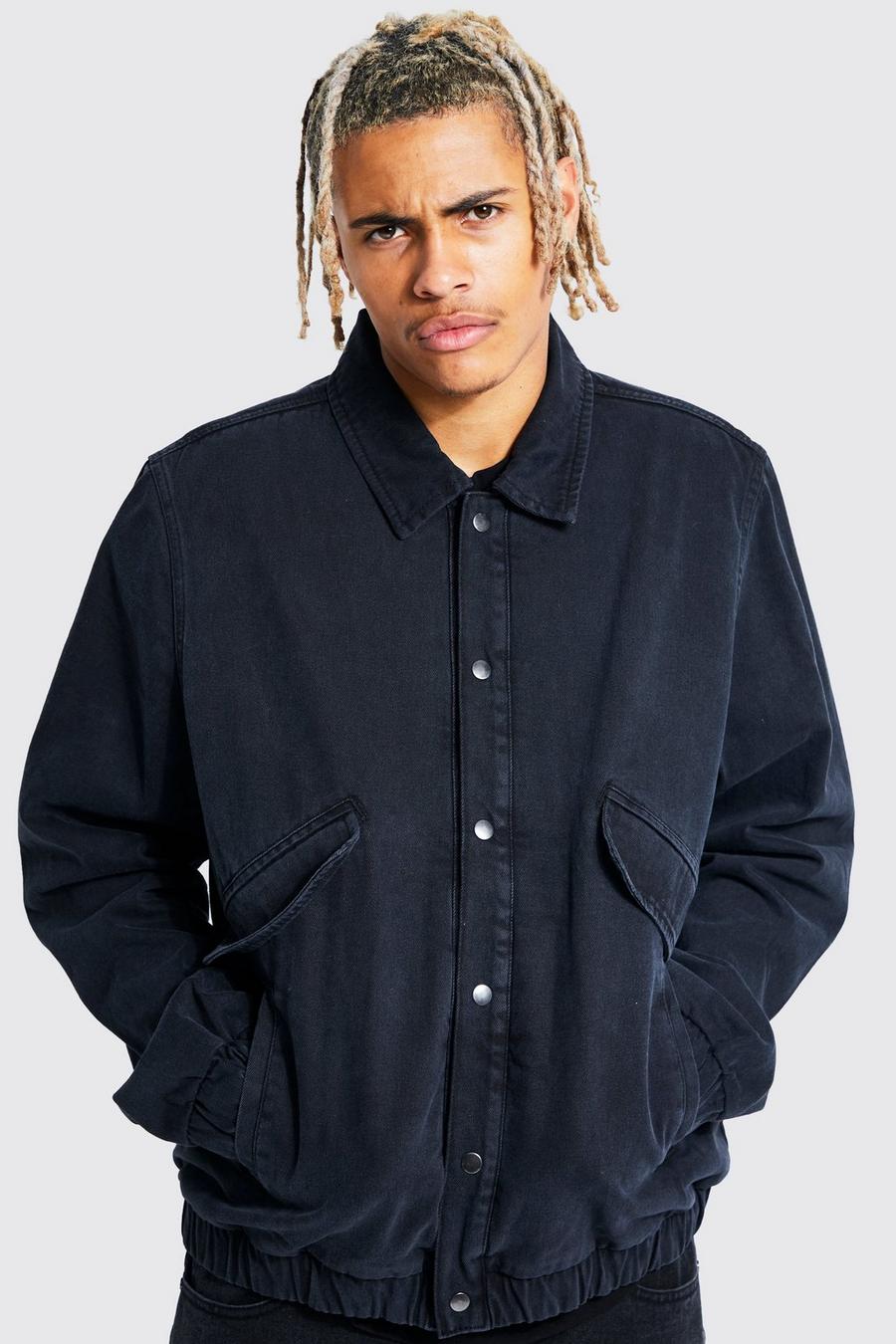 Washed black Tall Boxy Fit Fully Borg Lined Denim Bomber image number 1