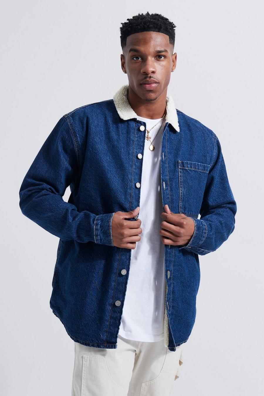 Mid blue Fully Borg Lined Denim Overshirt image number 1