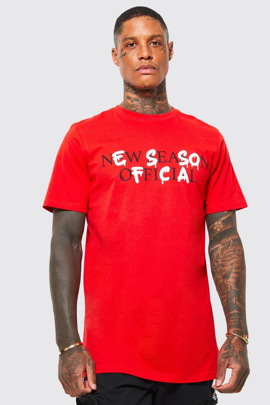 Camiseta larga con estampado Official de espray, Red image number 1