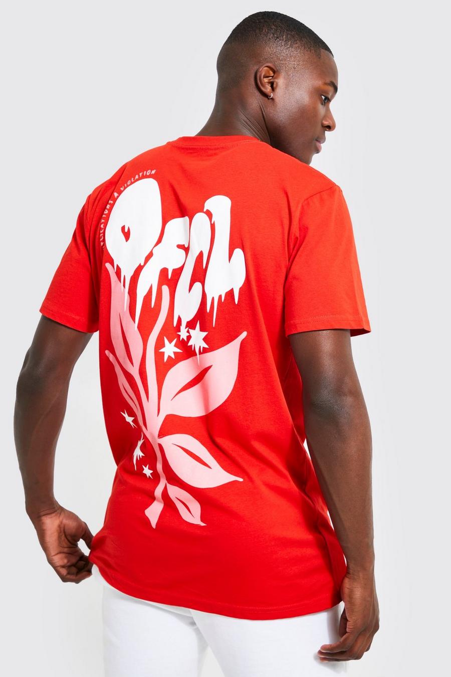 T-shirt long à imprimé floral, Red rot