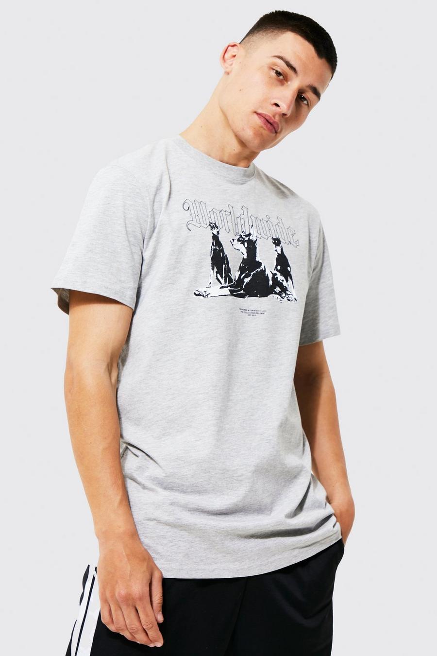 Grey marl Longline Worldwide Graphic T-shirt image number 1