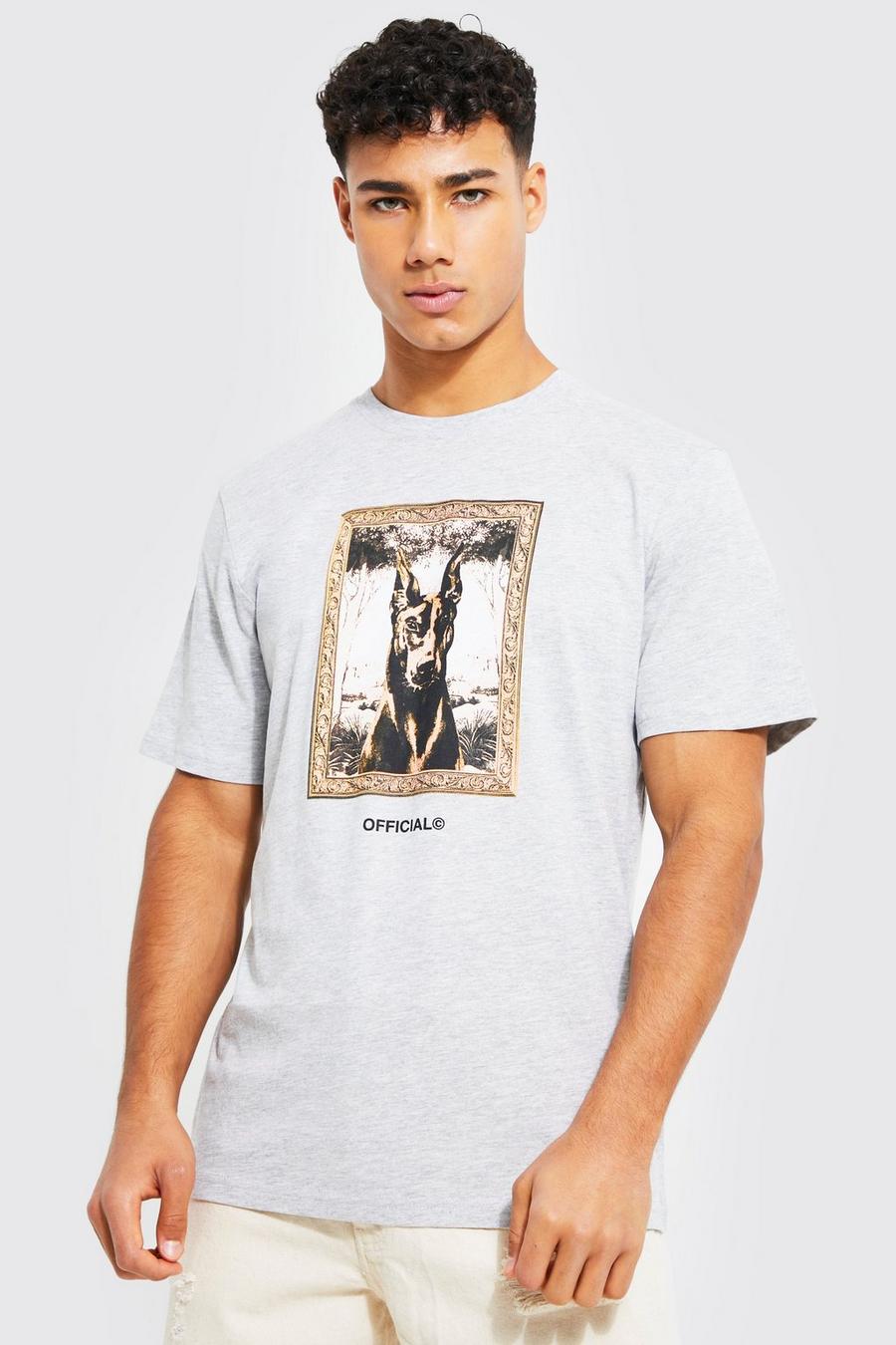 Grey marl Longline Dog Portrait Print T-shirt