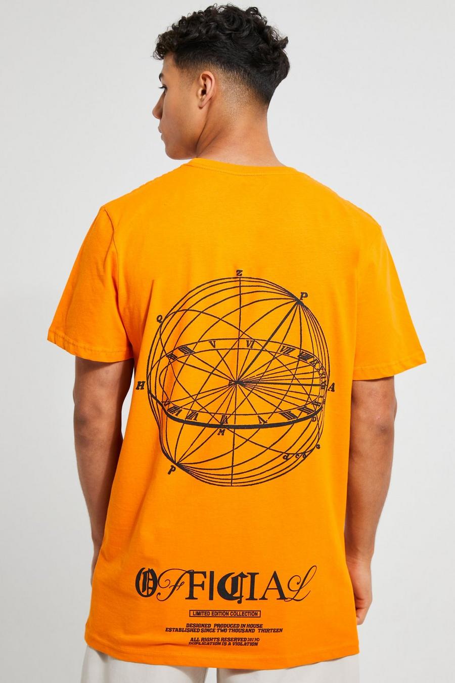 Orange Longline Compass Back Print T-shirt image number 1