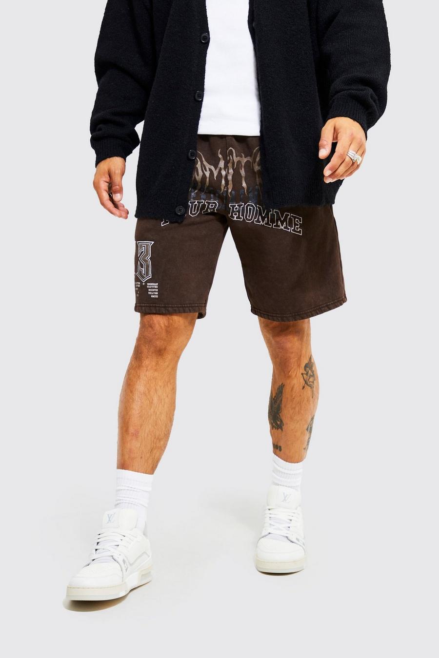Chocolate Loose Fit Graphic Washed Jersey Shorts image number 1