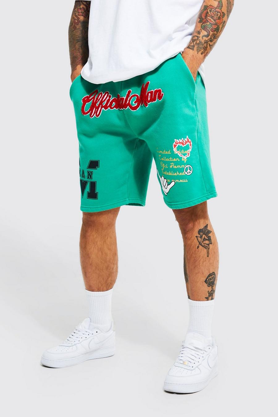 Forest grün Baggy Official Man Shorts Met Print