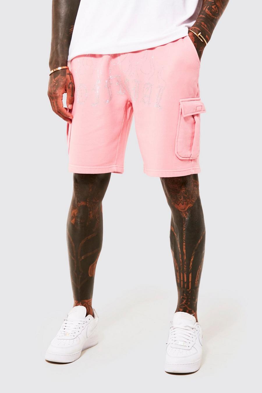 Light pink Loose Fit Graphic Cargo Jersey Shorts image number 1
