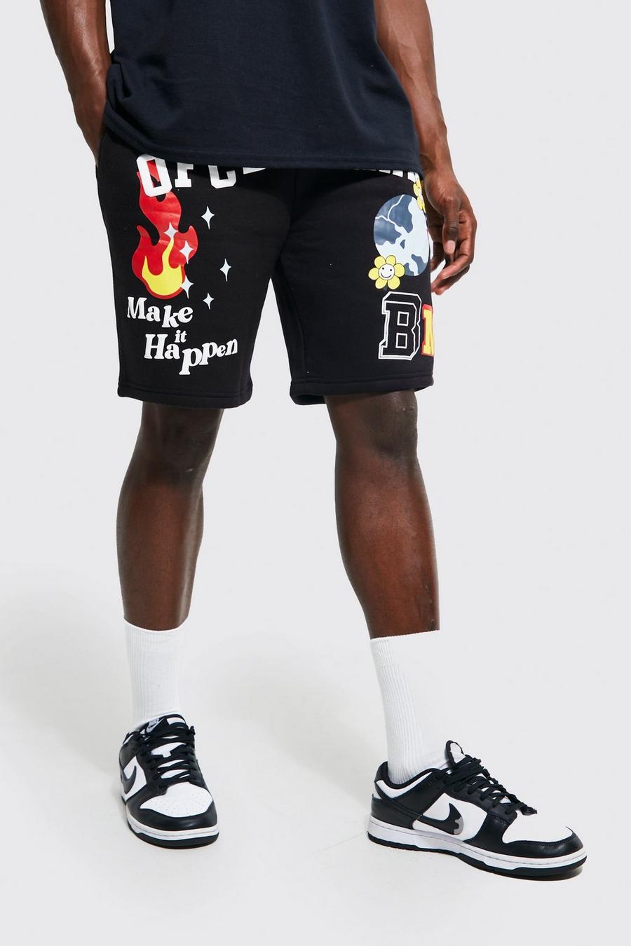 Black Loose Fit Ofcl Multi Graphic Shorts image number 1