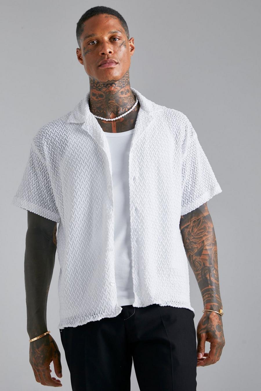 Chemise ample en crochet à manches courtes, White blanc image number 1