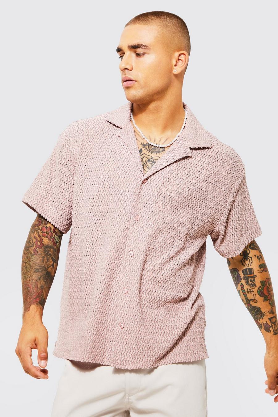 Powder pink Short Sleeve Boxy Lace Crochet Shirt