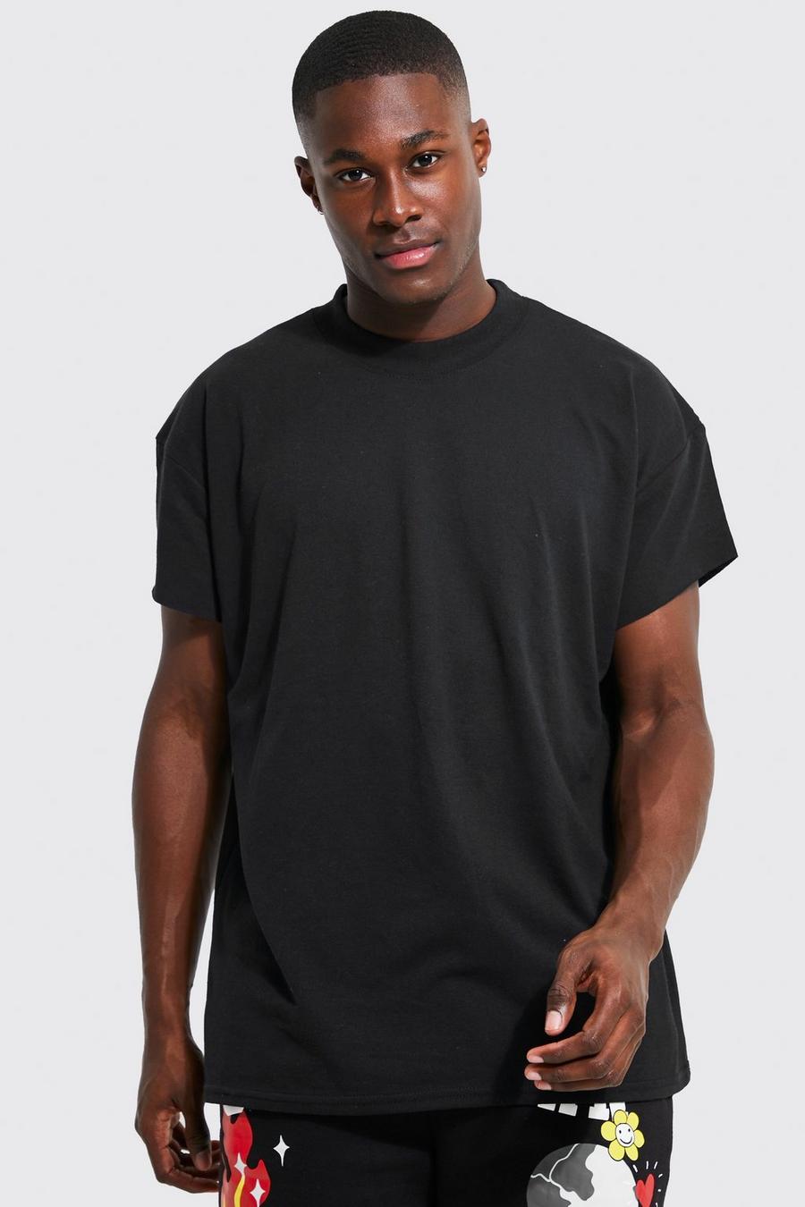 Black Oversized Extended Neck Cap Sleeve T-shirt image number 1