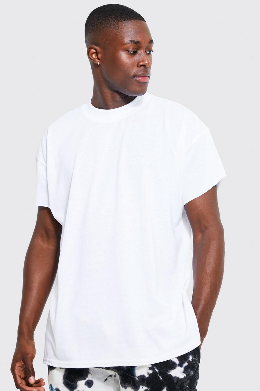 White blanc Oversized Extended Neck Cap Sleeve T-shirt