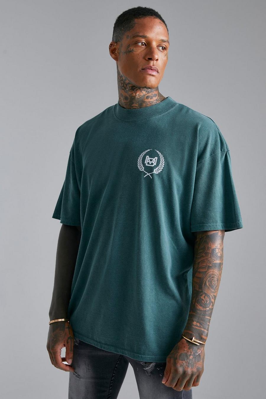 Green Oversized Extended Neck Overdye Homme T-shirt image number 1