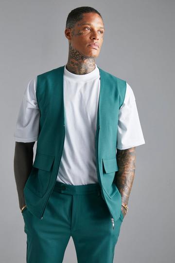 Khaki Plain Zip Through Waistcoat