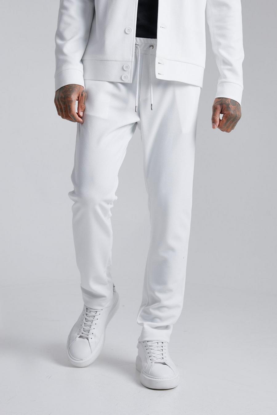 Pantalon slim gaufré, White blanc