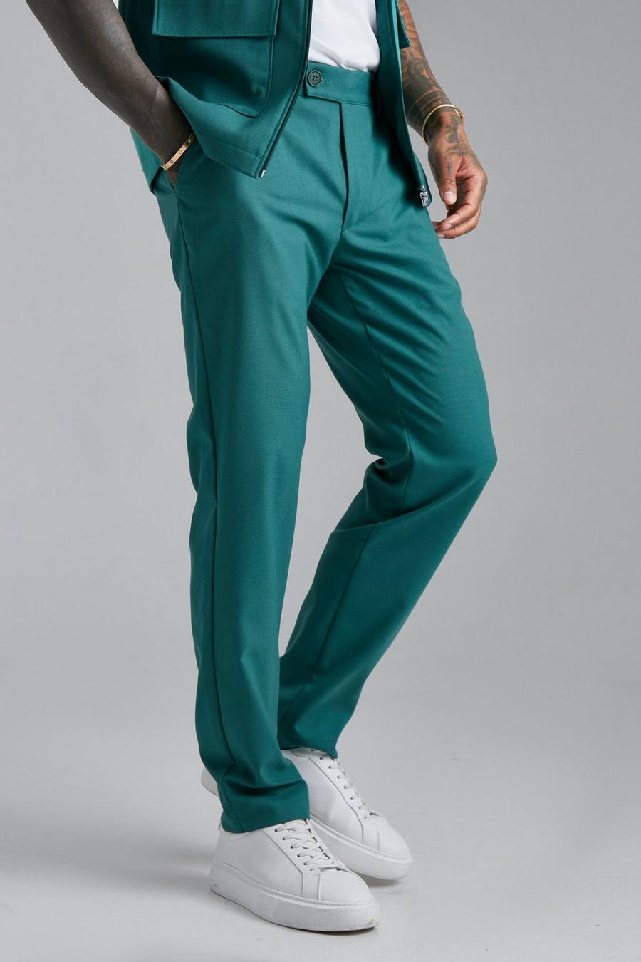 Khaki Slim Fit Plain Trousers image number 1