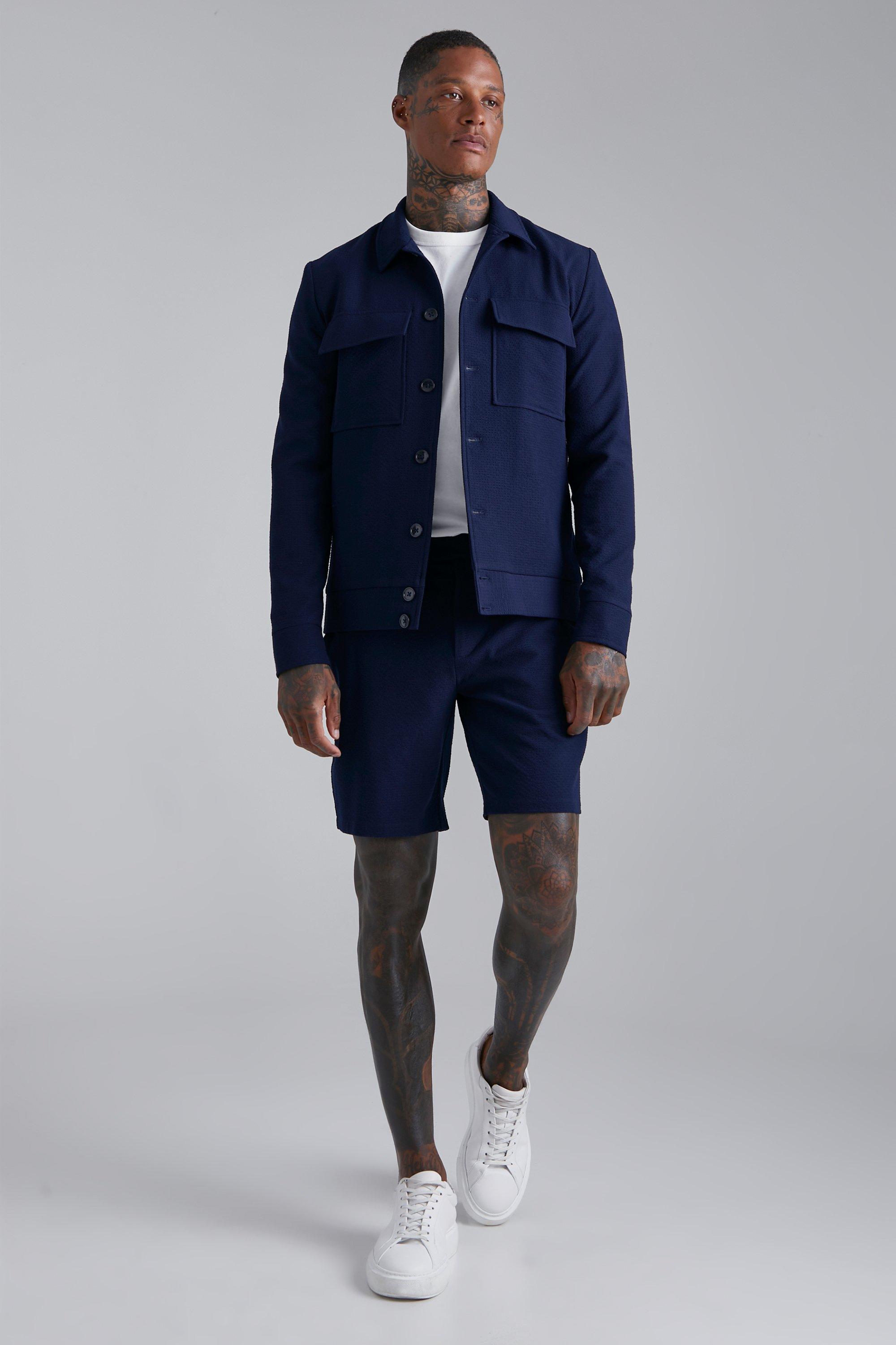 Seersucker Smart Slim Turn Up Hem Shorts boohoo UK