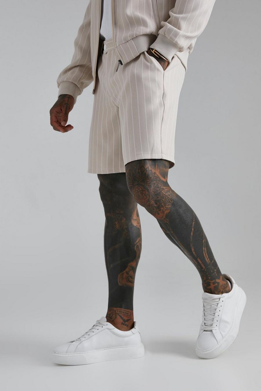 Stone beige Smart Striped Slim Tailored Shorts