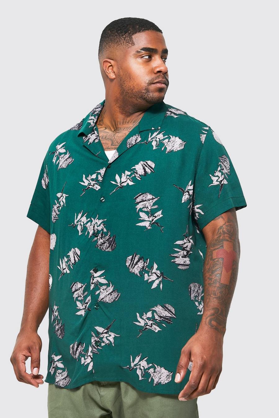 Green Plus Palm Print Viscose Revere Shirt image number 1